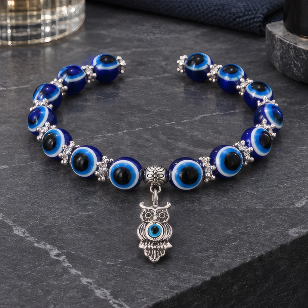 Carlotte Evil Eye Beaded Stretch Anklet with Charm - Owl - Jewelry > Anklets > Beaded Charm Anklets - Brondals - Image 2