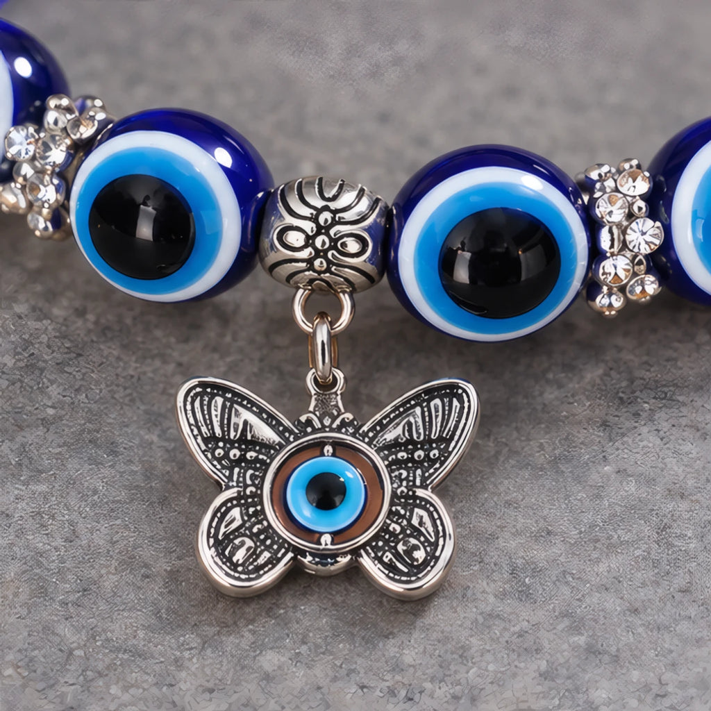 Carlotte Evil Eye Beaded Stretch Anklet with Charm - Butterfly - jewelry - Brondals - Image 3