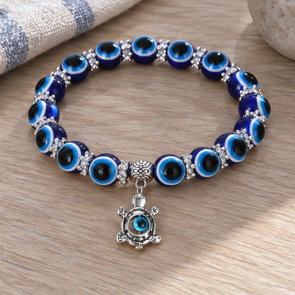 Carlotte Evil Eye Beaded Stretch Anklet with Charm - Turtle - Jewelry > Anklets > Beaded Charm Anklets - Brondals - Image 2