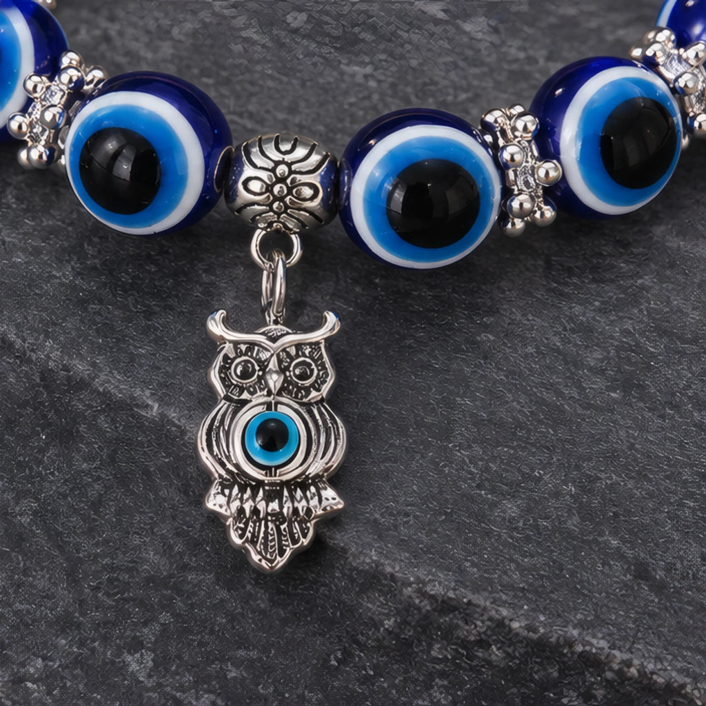 Carlotte Evil Eye Beaded Stretch Anklet with Charm - Owl - jewelry - Brondals - Image 3