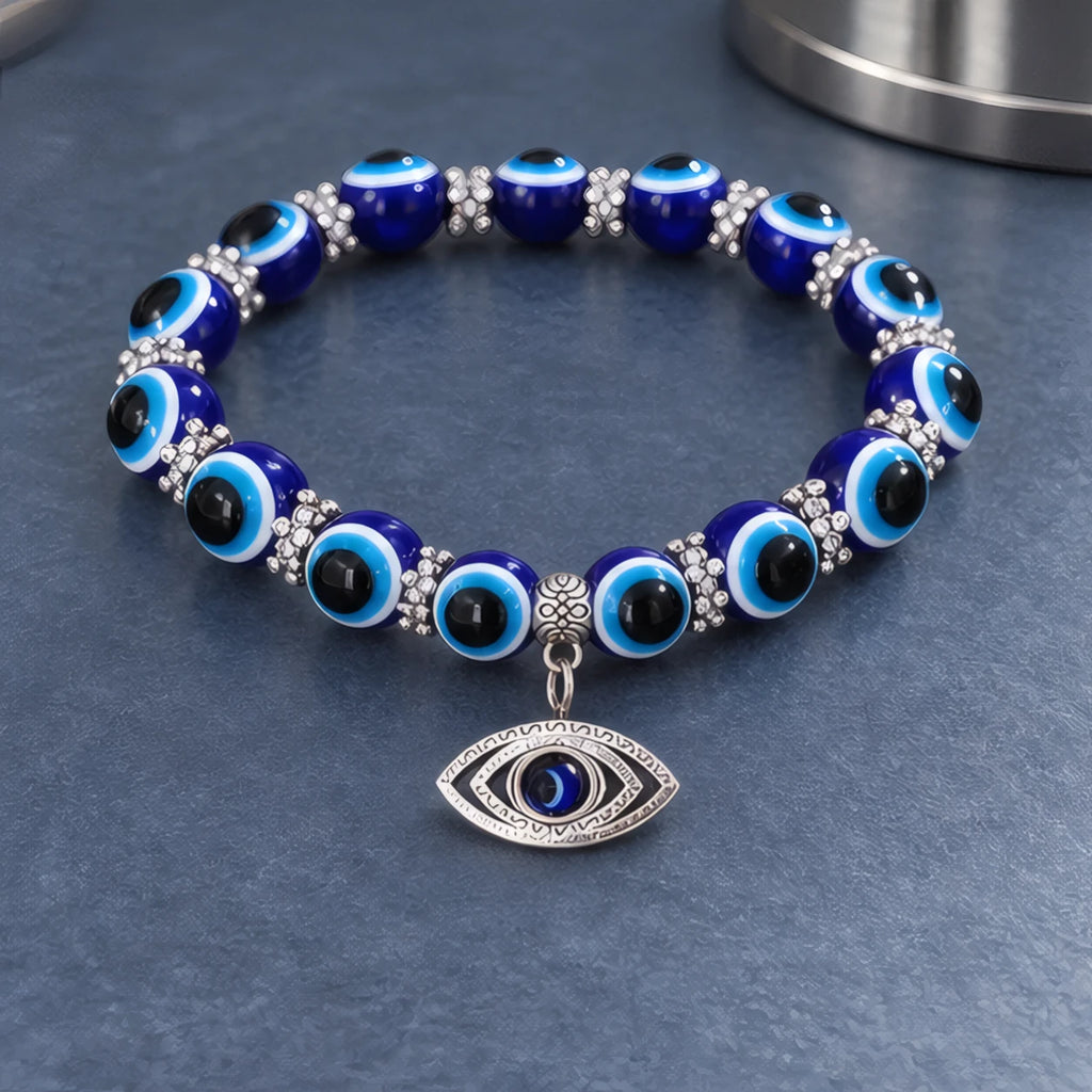 Carlotte Evil Eye Beaded Stretch Anklet with Charm - Evil-Eye - Jewelry > Anklets > Beaded Charm Anklets - Brondals - Image 2
