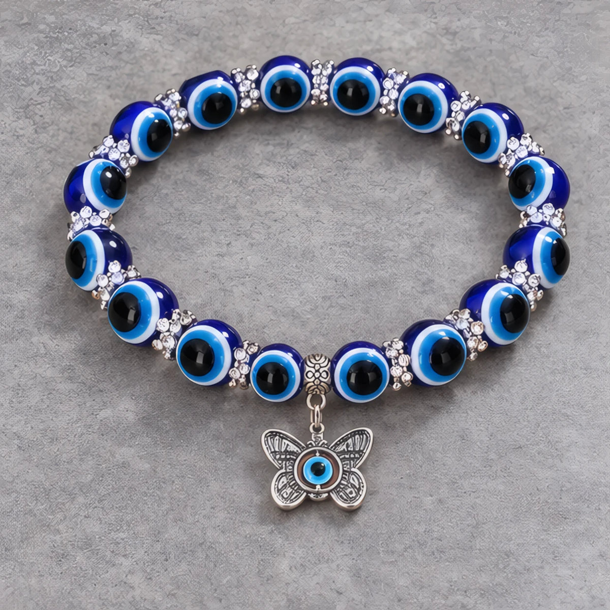 Carlotte Evil Eye Beaded Stretch Anklet with Charm - Butterfly - Jewelry > Anklets > Beaded Charm Anklets - Brondals - Image 2