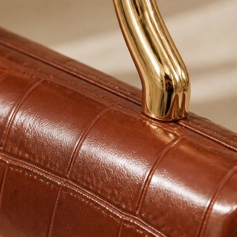 Carys Structured Croc-Embossed Leather Clutch - Gold Brown - Accessories > Handbags > Clutch Bags - Brondals - Image 1
