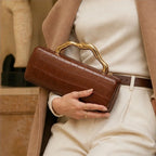 Carys Structured Croc-Embossed Leather Clutch - Gold Brown - clutch bag - Brondals - Image 3