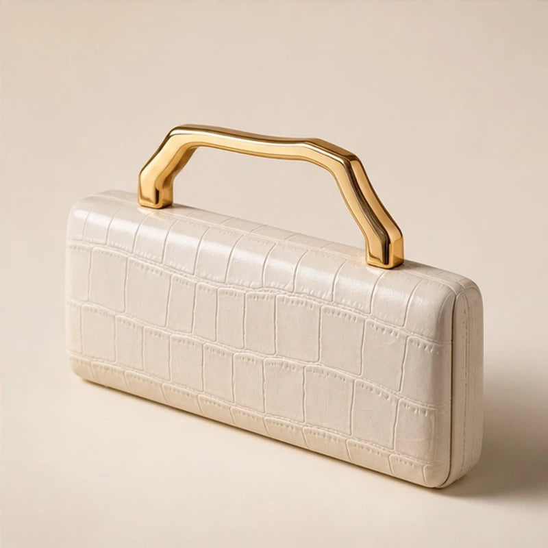 Carys Structured Croc-Embossed Leather Clutch - White - Accessories > Handbags > Clutch Bags - Brondals - Image 2
