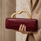 Carys Structured Croc-Embossed Leather Clutch - Burgundy - clutch bag - Brondals - Image 3