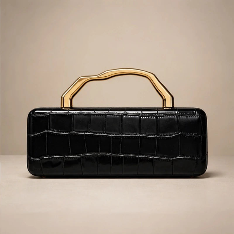 Carys Structured Croc-Embossed Leather Clutch - Black - Accessories > Handbags > Clutch Bags - Brondals - Image 1