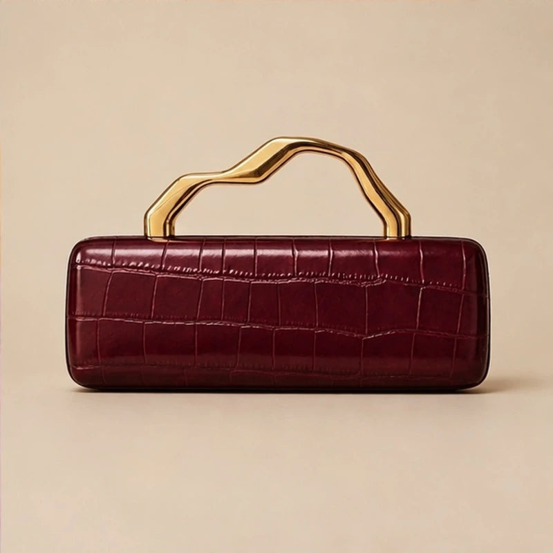 Carys Structured Croc-Embossed Leather Clutch - Burgundy - Accessories > Handbags > Clutch Bags - Brondals - Image 2