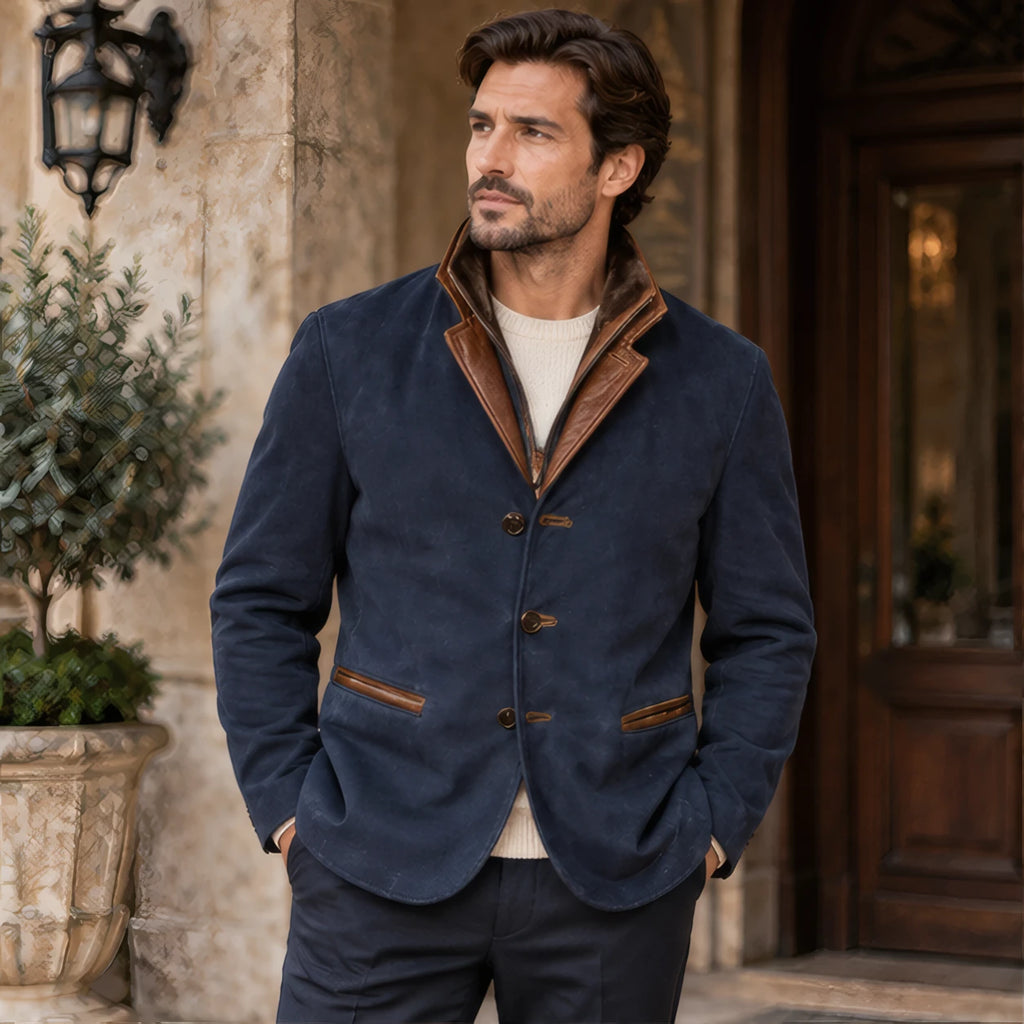 Caspar Men's Leather Button-Up Jacket - Blue - Men's Clothing > Outerwear > Leather Jackets - Brondals - Image 1