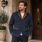 Caspar Men's Leather Button-Up Jacket - Blue - Men's Clothing > Outerwear > Leather Jackets - Brondals - Image 1