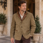 Caspar Men's Leather Button-Up Jacket - Khaki - Men's Clothing > Outerwear > Leather Jackets - Brondals - Image 1