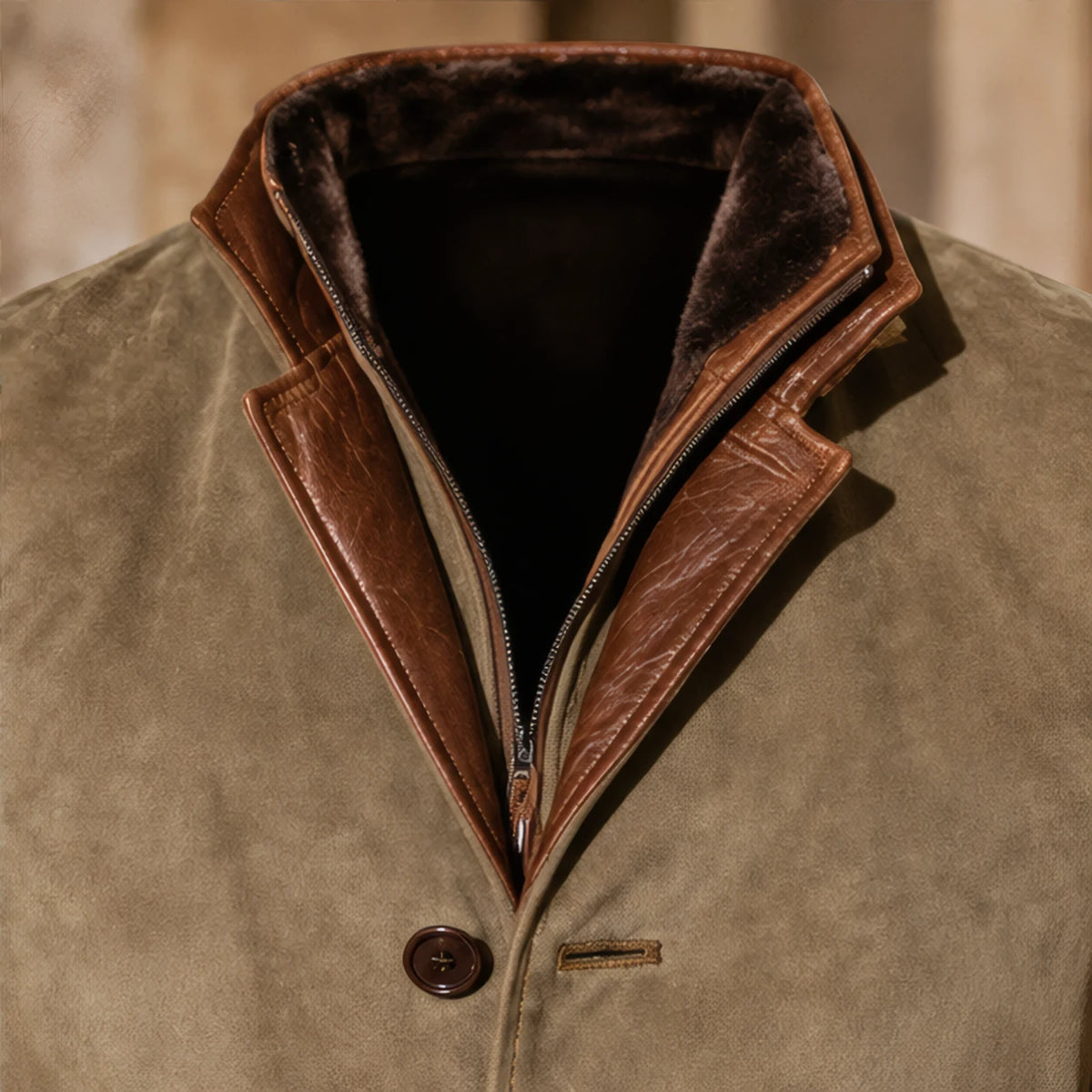 Caspar Men's Leather Button-Up Jacket - Khaki - Men’s Jackets & Coats - Brondals - Image 4