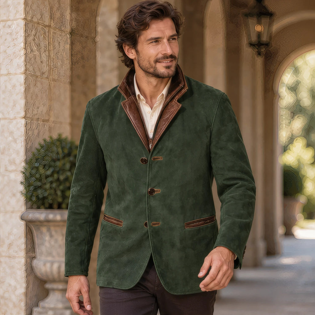 Caspar Men's Leather Button-Up Jacket - Green - Men's Clothing > Outerwear > Leather Jackets - Brondals - Image 1