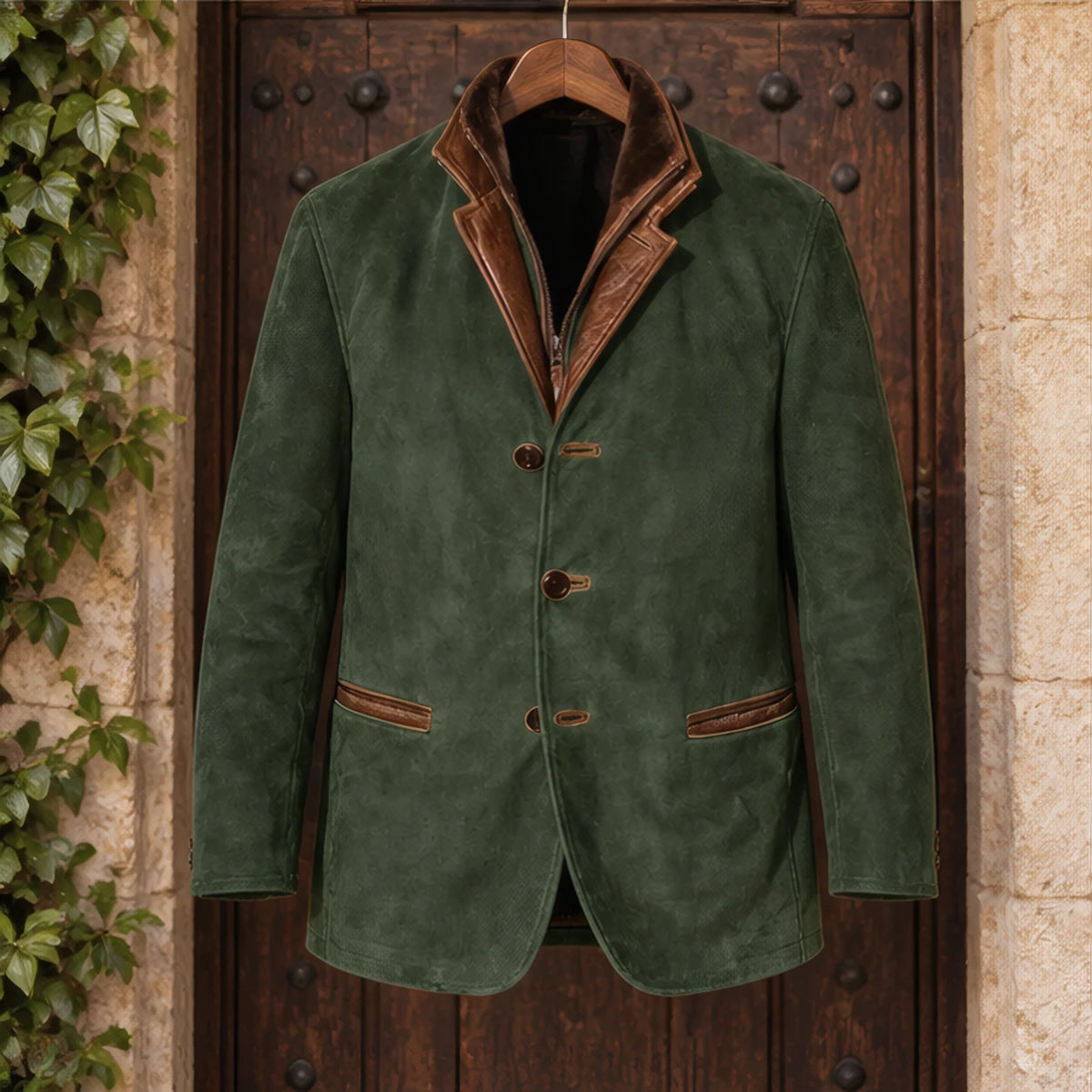 Caspar Men's Leather Button-Up Jacket - Green - Jackets for Men - Brondals - Image 2
