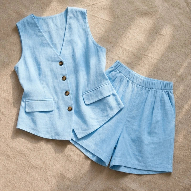 Catalina Sleeveless Linen Set - Blue - Outfit Set - Brondals - Image 1