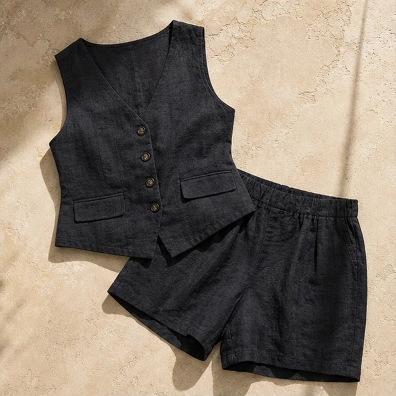 Catalina Sleeveless Linen Set - Black - Outfit Set - Brondals - Image 1