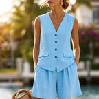 Catalina Sleeveless Linen Set - Blue - women's set - Brondals - Image 2