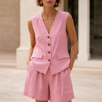 Catalina Sleeveless Linen Set - Pink - women's set - Brondals - Image 2