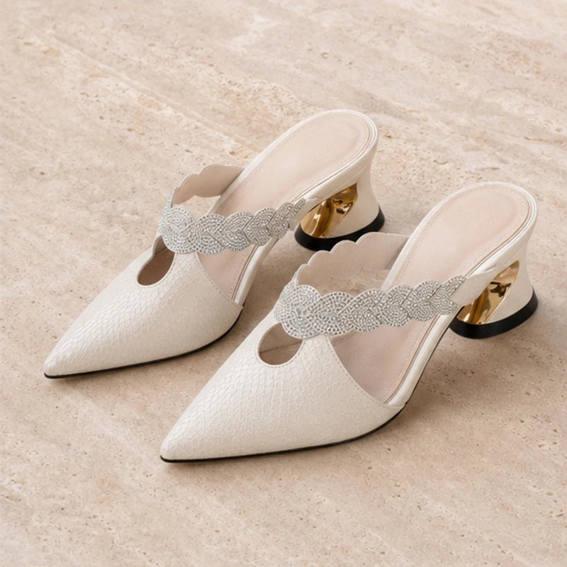 Cecilia Crystal Strap Mule - White - Shoes - Brondals - Image 1