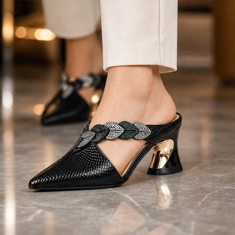 Cecilia Crystal Strap Mule - Black - evening shoes - Brondals - Image 4