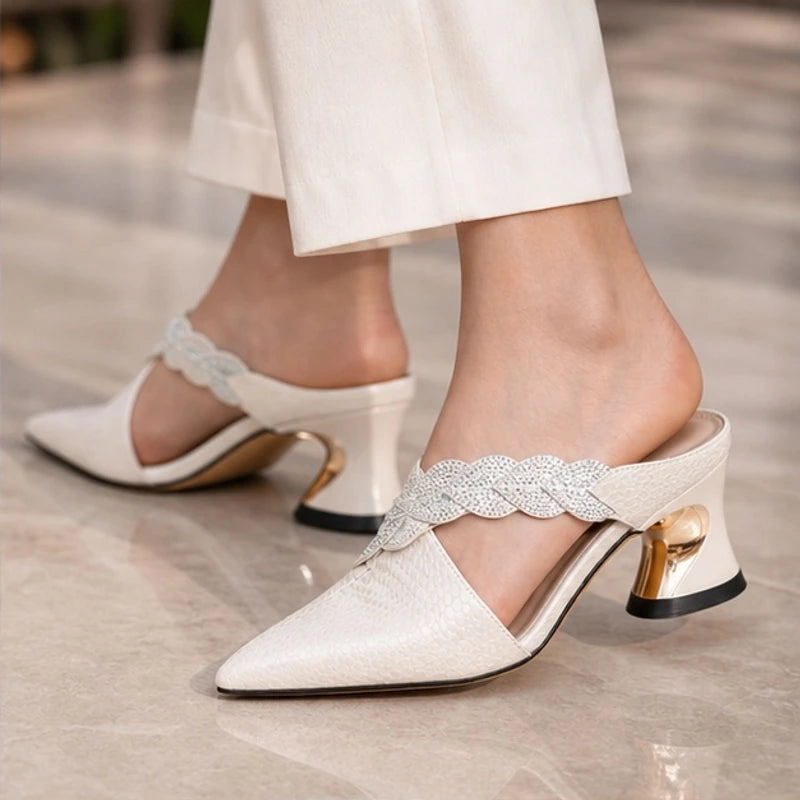 Cecilia Crystal Strap Mule - White - evening shoes - Brondals - Image 4