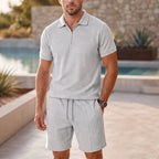 Chandler Textured Polo Short Set - Grey - polo short set - Brondals - Image 3