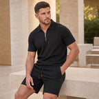 Chandler Textured Polo Short Set - Black - polo short set - Brondals - Image 3