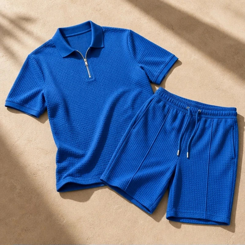 Chandler Textured Polo Short Set - Blue - Outfit Set - Brondals - Image 1
