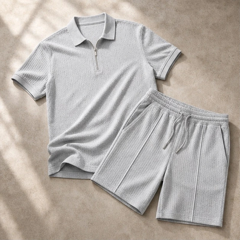 Chandler Textured Polo Short Set - Grey - Outfit Set - Brondals - Image 1