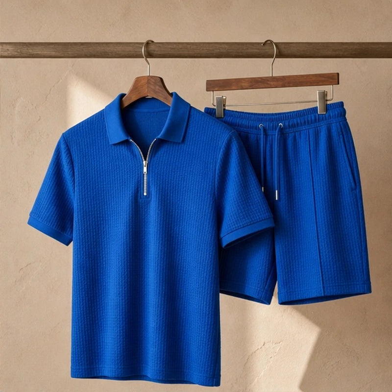 Chandler Textured Polo Short Set - Blue - outfit set - Brondals - Image 2