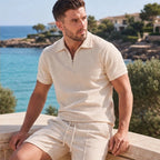 Chandler Textured Polo Short Set - Beige - polo short set - Brondals - Image 3