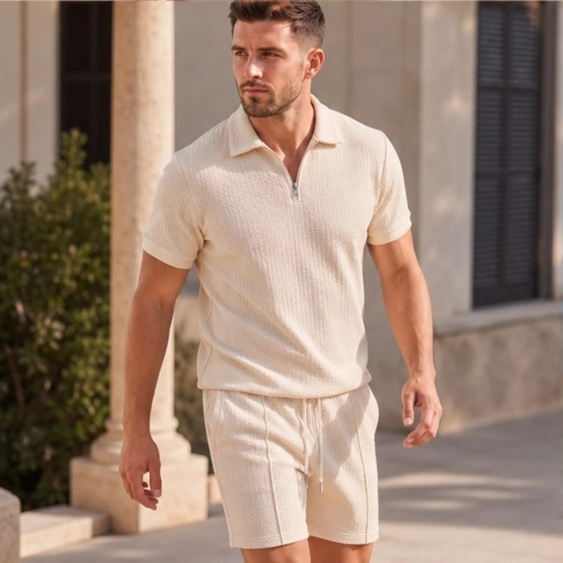 Chandler Textured Polo Short Set - Beige - two-piece set - Brondals - Image 4