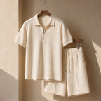 Chandler Textured Polo Short Set - Beige - outfit set - Brondals - Image 2