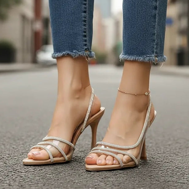 Liora Nude Crystal Slingback Heels