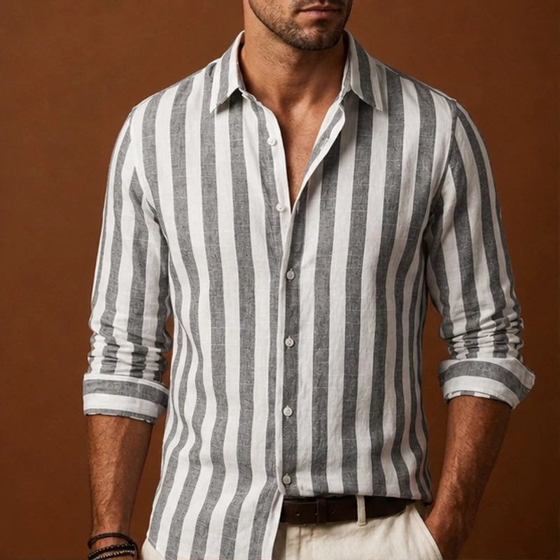 Clayton Striped Linen Shirt - Gray - linen shirt - Brondals - Image 3