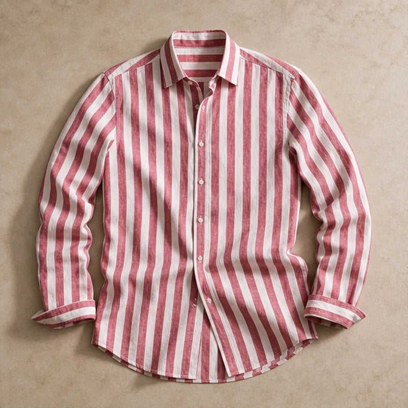Clayton Striped Linen Shirt - Red - Shirt - Brondals - Image 1