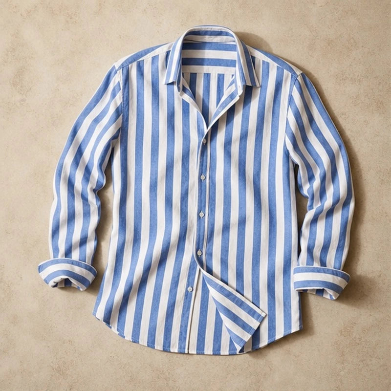 Clayton Striped Linen Shirt - Blue - Shirt - Brondals - Image 1
