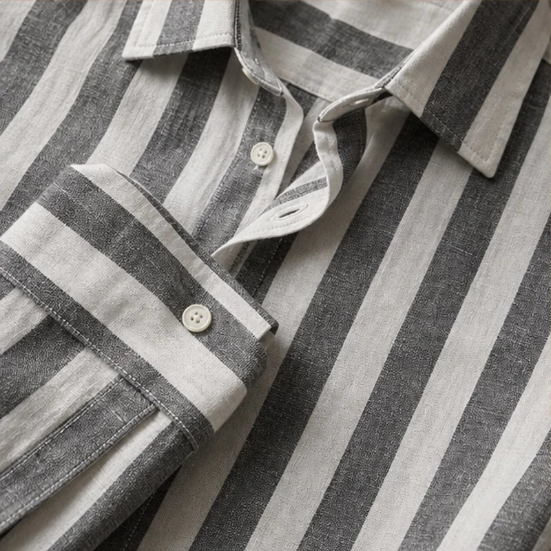 Clayton Striped Linen Shirt - Gray - men's shirt - Brondals - Image 2