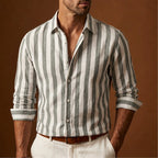 Clayton Striped Linen Shirt - Green - linen shirt - Brondals - Image 3