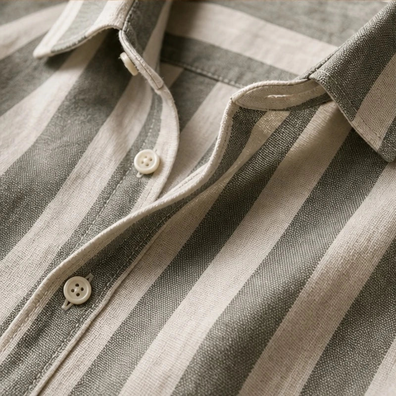 Clayton Striped Linen Shirt - Green - men's shirt - Brondals - Image 2