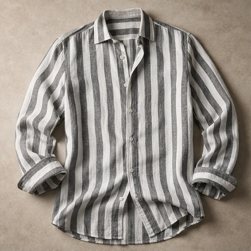 Clayton Striped Linen Shirt - Gray - Shirt - Brondals - Image 1