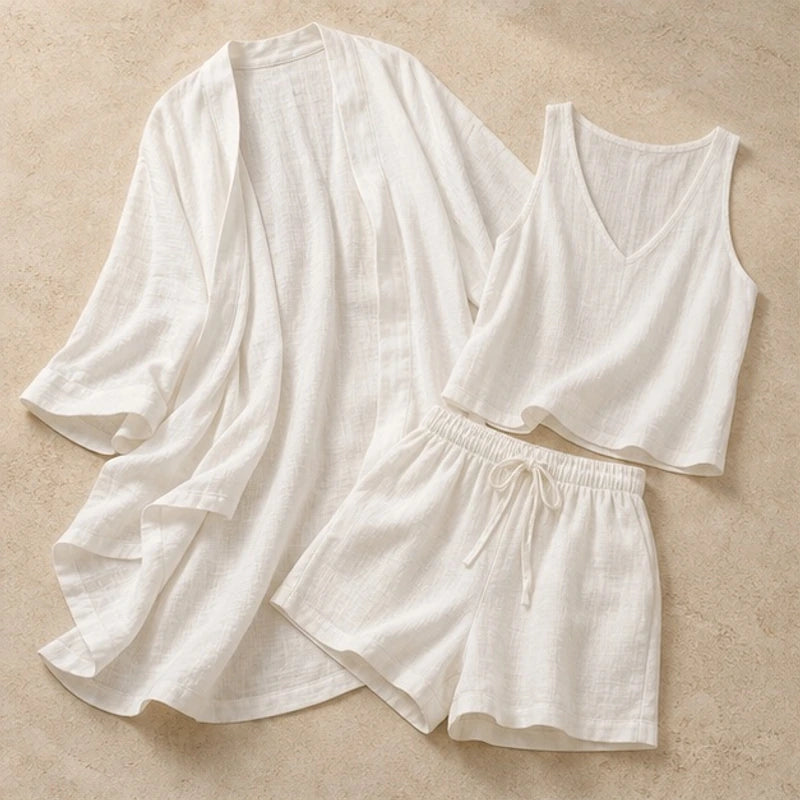 Clementine Women's Lightweight Linen 3 Piece Set - White - Outfit Set - Brondals - Image 1