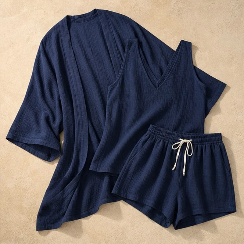 Clementine Women's Lightweight Linen 3 Piece Set - Navy - Outfit Set - Brondals - Image 1