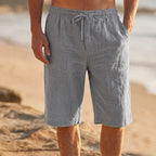Corbin Knee-Length Linen Shorts - Mist Gray - men's shorts - Brondals - Image 2