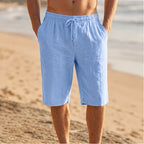 Corbin Knee-Length Linen Shorts - Coastal Blue - men's shorts - Brondals - Image 2