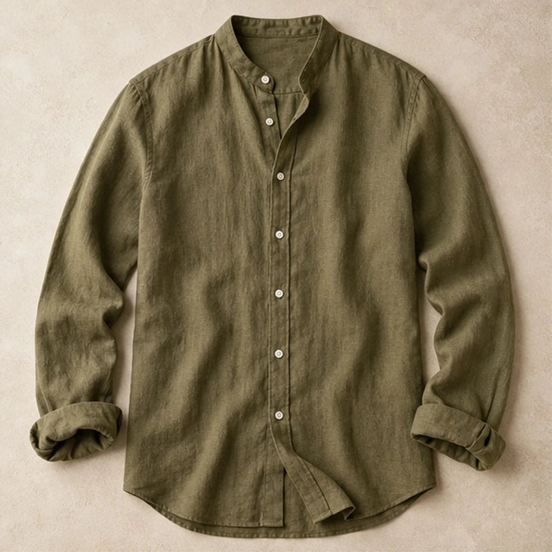 Cortland Linen Mandarin Shirt - Olive Green - Shirt - Brondals - Image 1