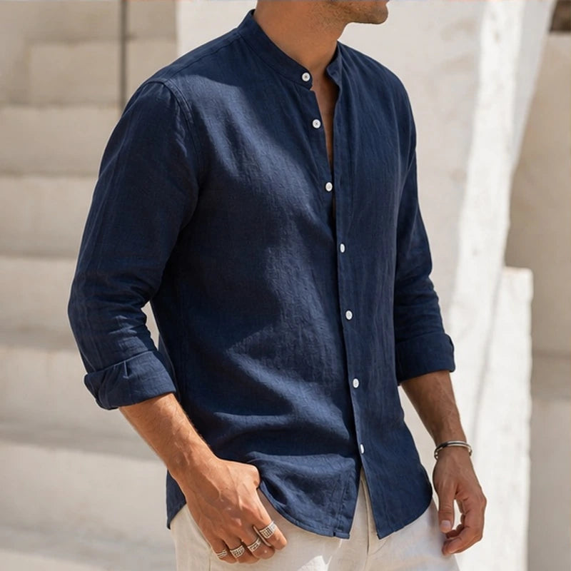 Cortland Linen Mandarin Shirt - Midnight Navy - linen shirt - Brondals - Image 3