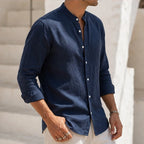 Cortland Linen Mandarin Shirt - Midnight Navy - linen shirt - Brondals - Image 3