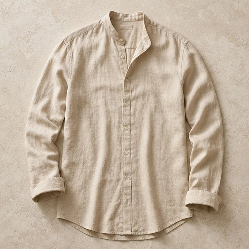 Cortland Linen Mandarin Shirt - Sand Beige - Shirt - Brondals - Image 1