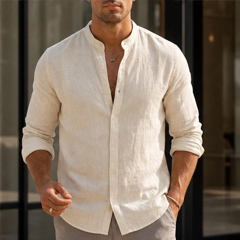 Cortland Linen Mandarin Shirt - Ivory - linen shirt - Brondals - Image 3